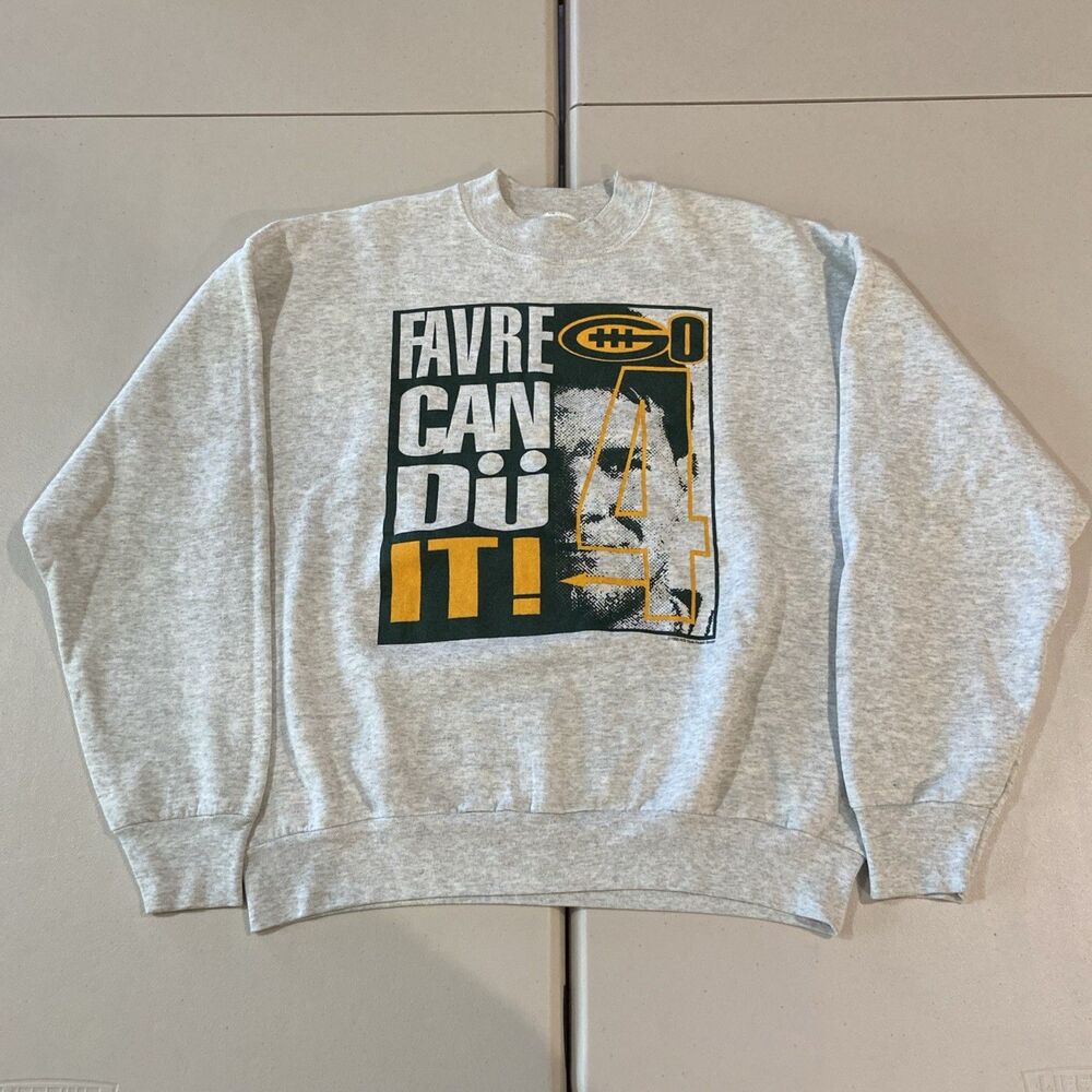 Vintage 1993 Brett Favre Can Du it Crewneck Sweater NFL Green Bay Packers XL